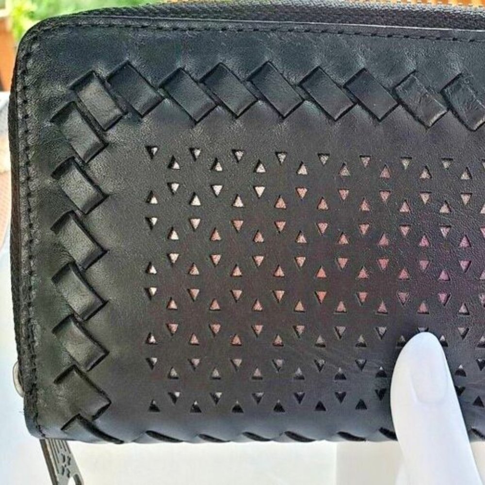 Awesome New Patricia Nash Black Lauria Woven Leather Zip Around Wallet
